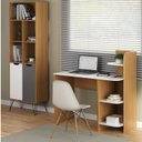 Ver imagem 2 de Conjunto de Móveis para Escritório Escrivaninha Link com Estante Estocolmo Carvalho Branco Marrom 100% MDF