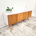 Ver imagem 6 de Balcão Buffet Aparador Lenny 184 Cm 4 Portas Laca com Pés em Madeira