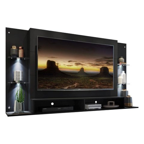 Painel Com Suporte Tv 60" E 4 Leds Vegas Multimóveis V3678 Preto Preto