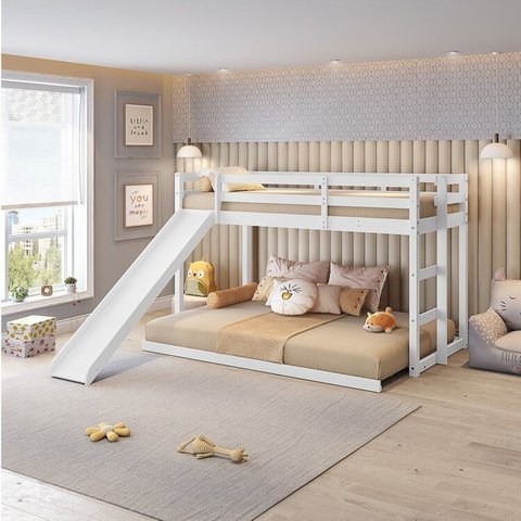 Beliche Infantil Montessoriana Extensível Family com Escorregador Casatema MadeiraOriginals Branco