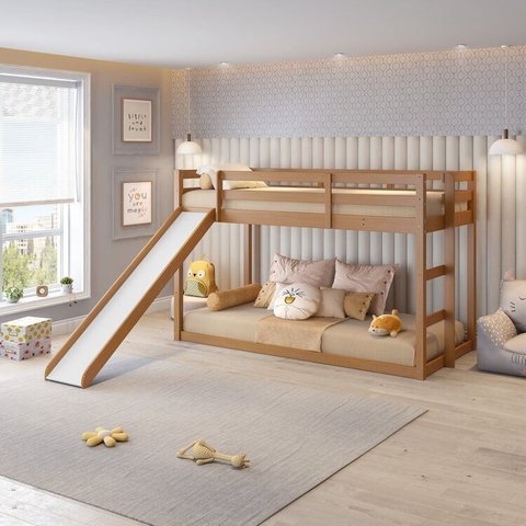 Beliche Infantil Montessoriana Extensível Family com Escorregador Casatema MadeiraOriginals Marrom/Amendoa