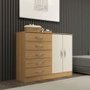 Ver imagem 1 de Cômoda para Quarto Casal 119x93 Cm 5 Gavetas 2 Portas MDP Carvalho Champanhe 1043