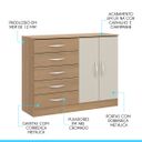 Ver imagem 2 de Cômoda para Quarto Casal 119x93 Cm 5 Gavetas 2 Portas MDP Carvalho Champanhe 1043