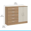 Ver imagem 3 de Cômoda para Quarto Casal 119x93 Cm 5 Gavetas 2 Portas MDP Carvalho Champanhe 1043