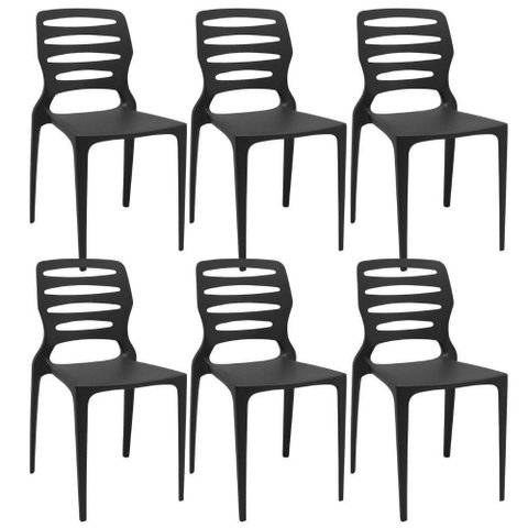 Kit 06 Cadeiras para Cozinha Área Gourmet Jardim Empilhável Larsen P03 Preto - Lyam Decor