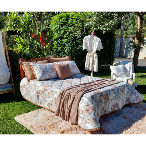 Cobre Leito Full 3 Peças Malha 100% Algodão Zono Enxovais Estampado Cinza e Camelo