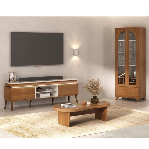 Conjunto Rack e Cristaleira e Mesa de Centro Murano Marrom