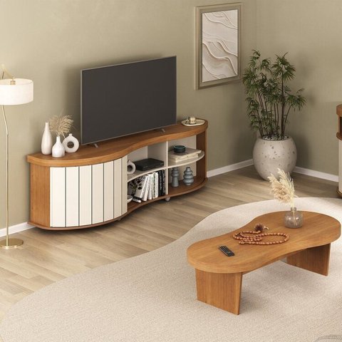 Conjunto Rack e Mesa de Centro Magnum Marrom