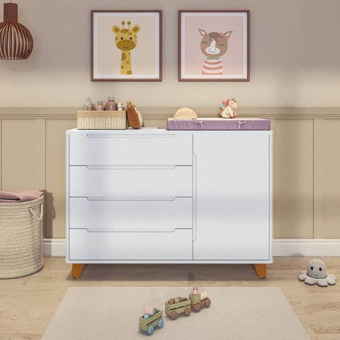 Cômoda 4 Gavetas 1 Porta com Tampo em Mdf Baby Tubbi Casatema MadeiraOriginals