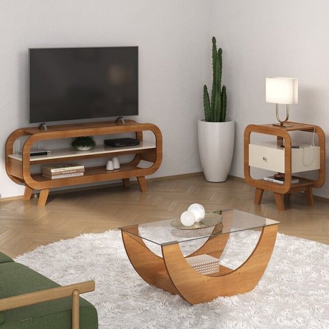 Conjunto com Rack para Tv, Mesa de Centro e Mesa de Apoio Theo