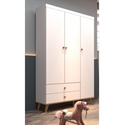 Guarda Roupa Infantil Retrô 3 Portas com Gavetas Lígia Branco Fosco com Bétula Carolina Baby - 1