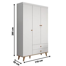Guarda Roupa Infantil Retrô 3 Portas com Gavetas Lígia Branco Fosco com Bétula Carolina Baby - 3