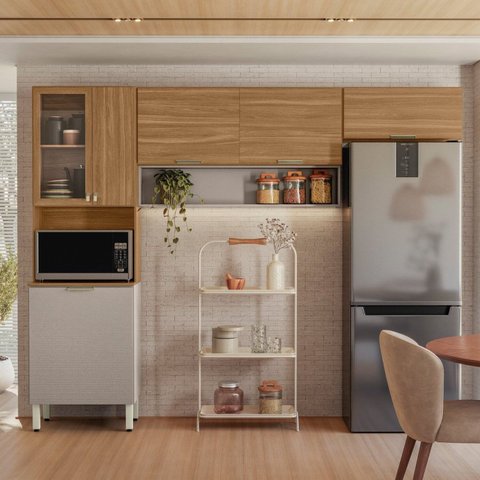 Kit Cozinha Compacta Modulada com 6 Portas Alba Bege/Amêndola/Nude