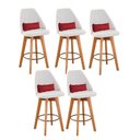 Ver imagem 1 de Kit 05 Banquetas Linho Bege E Almofada Sintético Vermelho