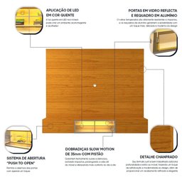 Estante para TV até 84 Polegadas 217cm com Porta Reflecta LED 100% MDF Luminare - 6