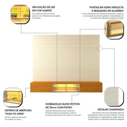 Estante para TV até 84 Polegadas 217cm com Porta Reflecta LED 100% MDF Luminare - 6