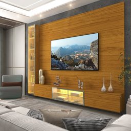 Estante para TV até 90 Polegadas 255cm com Porta Reflecta LED 100% MDF Luminare - 7