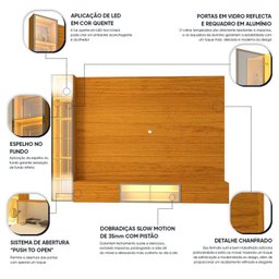 Estante para TV até 90 Polegadas 255cm com Porta Reflecta LED 100% MDF Luminare - 6