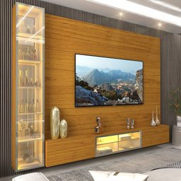 Estante para TV até 90 Polegadas 255cm com Porta Reflecta LED 100% MDF Luminare - 8