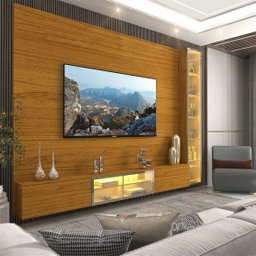 Estante para TV até 90 Polegadas 255cm com Porta Reflecta LED 100% MDF Luminare - 4