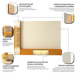 Estante para TV até 90 Polegadas 255cm com Porta Reflecta LED 100% MDF Luminare - 7