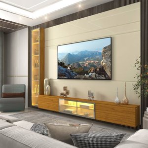 Estante para TV até 84 Polegadas 255cm com Porta Reflecta LED 100% MDF Luminare