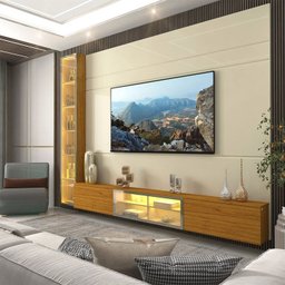 Estante para TV até 90 Polegadas 217,6cmx255cm com Porta Reflecta LED 100% MDF Luminare - 10 Estante para TV até 90 Polegadas 217,6cmx255cm com Porta Reflecta LED 100% MDF Luminare - 10