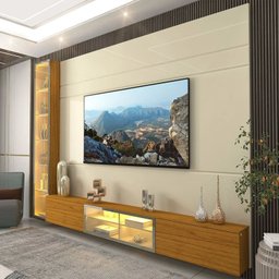 Estante para TV até 90 Polegadas 217,6cmx255cm com Porta Reflecta LED 100% MDF Luminare - 11 Estante para TV até 90 Polegadas 217,6cmx255cm com Porta Reflecta LED 100% MDF Luminare - 11