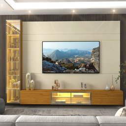 Estante para TV até 90 Polegadas 255cm com Porta Reflecta LED 100% MDF Luminare - 9
