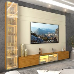 Estante para TV até 90 Polegadas 255cm com Porta Reflecta LED 100% MDF Luminare - 8