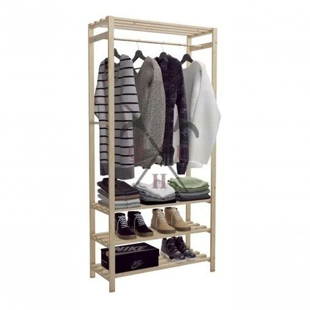 Kit 3 Prateleiras com Cabideiro de Roupas Organizadora Geral - 1