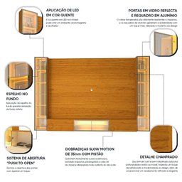 Estante para TV até 90 Polegadas 293cm com Porta Reflecta LED 100% MDF Luminare - 6