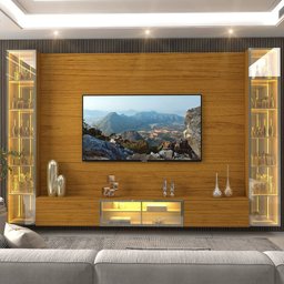 Estante para TV até 90 Polegadas 293cm com Porta Reflecta LED 100% MDF Luminare - 7