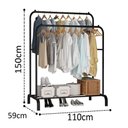 Ver imagem 3 de Arara Dupla para Roupas com Sapateira Prateleiras Cabideiro Portátil Organizador Metálico Luxo Preto