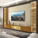 Ver imagem 1 de Estante para TV e Home Theater até 90 Polegadas 100% MDF com LED com Vidro Reflecta 293,4CMX217,6cm Porta LED Luminare Yescasa Bege