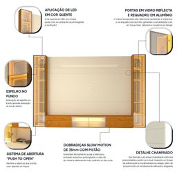 Estante para TV até 90 Polegadas 293cm com Porta Reflecta LED 100% MDF Luminare - 6