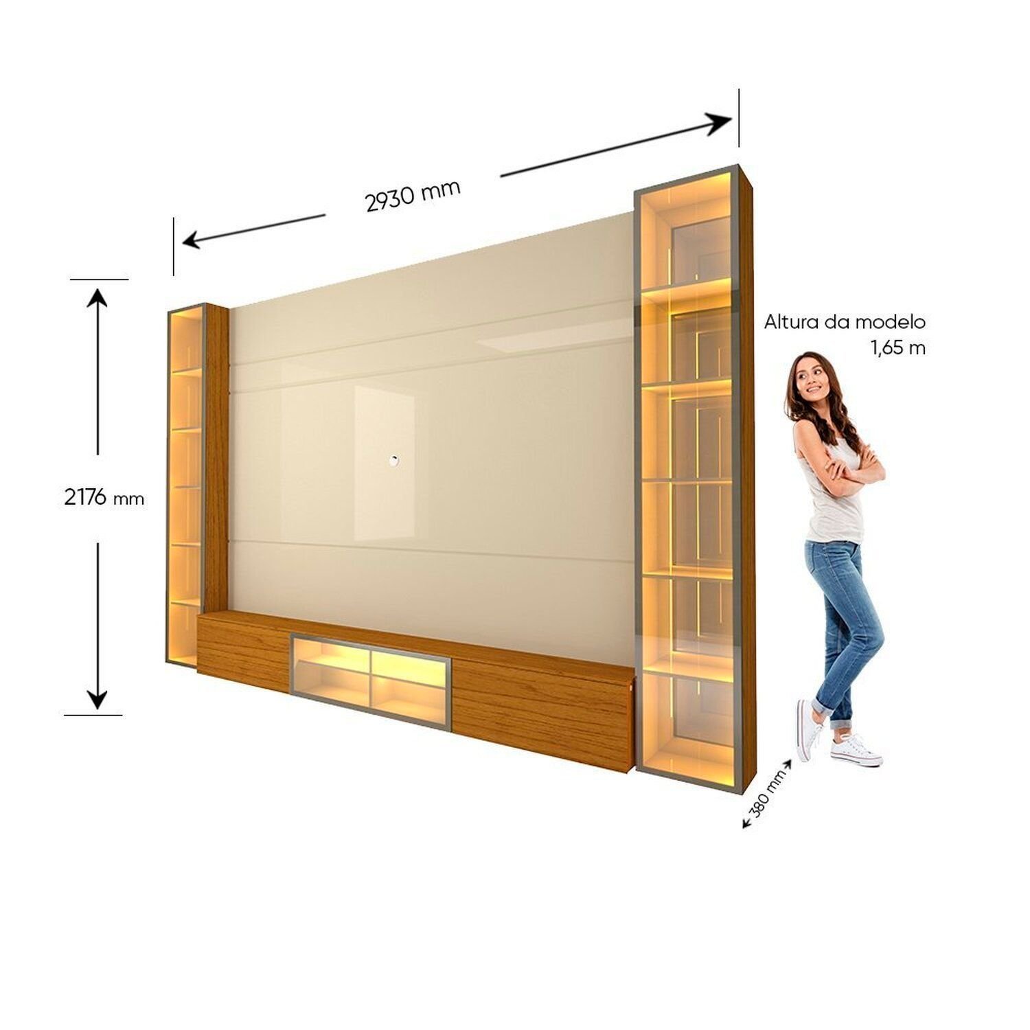 Estante para TV até 90 Polegadas 293cm com Porta Reflecta LED 100% MDF Luminare - 5