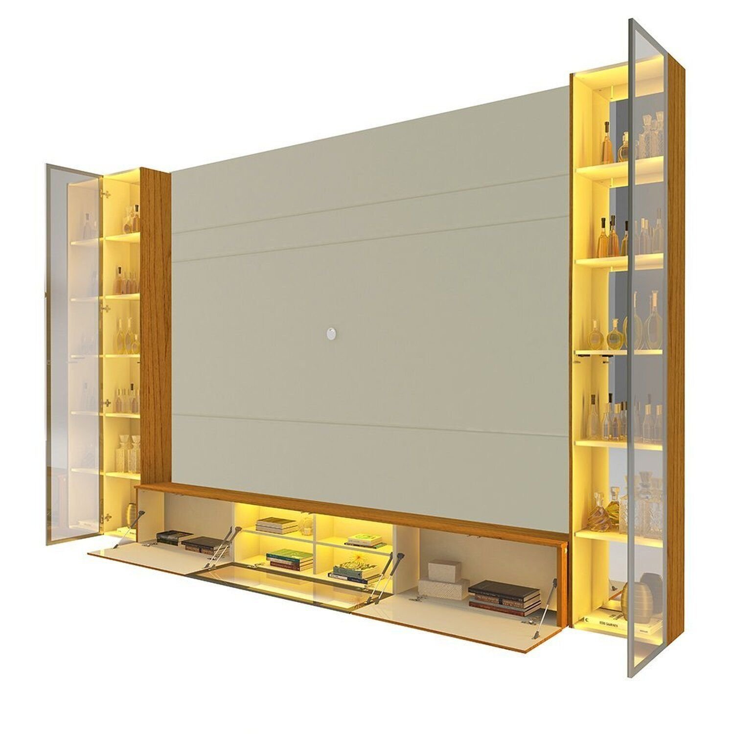 Estante para TV até 90 Polegadas 293cm com Porta Reflecta LED 100% MDF Luminare - 4