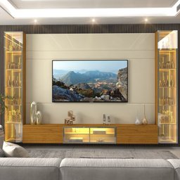 Estante para TV até 90 Polegadas 293cm com Porta Reflecta LED 100% MDF Luminare - 7