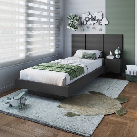 Cama Solteiro Suspensa com Cabeceira e Mesa de Apoio 80/90 Zurique Preto/Grafite