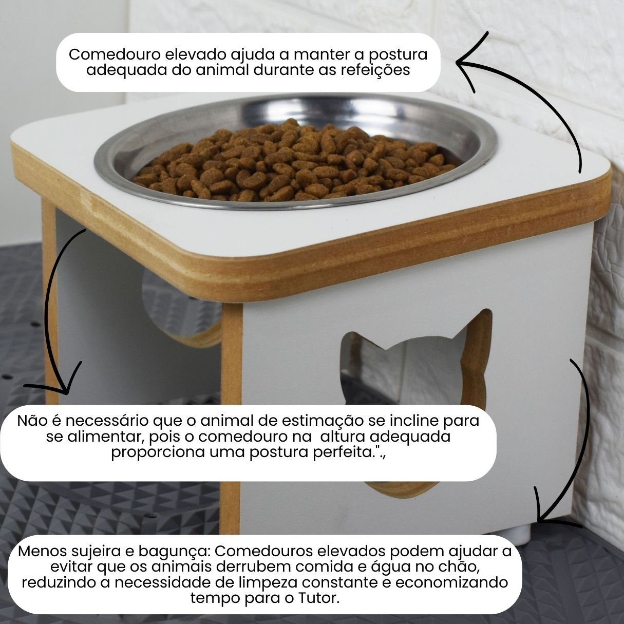 Comedouro Elevado Pet Gato Mdf Linha Básica - Branco - 3