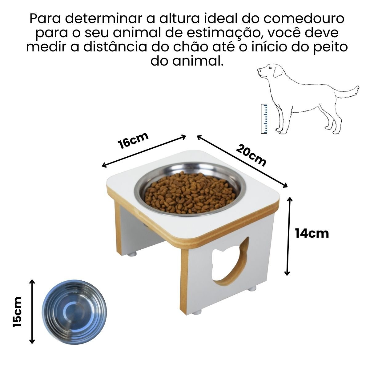 Comedouro Elevado Pet Gato Mdf Linha Básica - Branco - 2