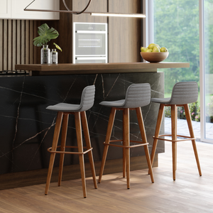 Kit 3 Banquetas Linea Base Madeira Cozinha Bar Bancada Alta:cinza/cobre