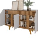 Ver imagem 4 de Aparador Buffet 4 Portas MDF Ripado Real Pés de Madeira Maciça Tâmisa Cinza/Off-White/Cinamomo