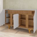 Ver mais imagens de Aparador Buffet 4 Portas MDF Ripado Real Pés de Madeira Maciça Tâmisa Cinza/Off-White/Cinamomo