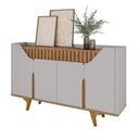 Ver imagem 2 de Aparador Buffet 4 Portas MDF Ripado Real Pés de Madeira Maciça Tâmisa Cinza/Off-White/Cinamomo