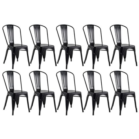 Kit 10 Cadeiras Iron Tolix Empilhável Preto