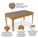 Ver imagem 4 de Mesa de Jantar Madeira Maciça 6 Lugares com Tampo MDF e Vidro Petra Premium 160x90cm Freijó/Bronze