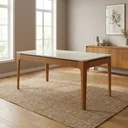 Ver imagem 1 de Mesa de Jantar Madeira Maciça 6 Lugares com Tampo MDF e Vidro Mira 160x90cm Off White/Marrom