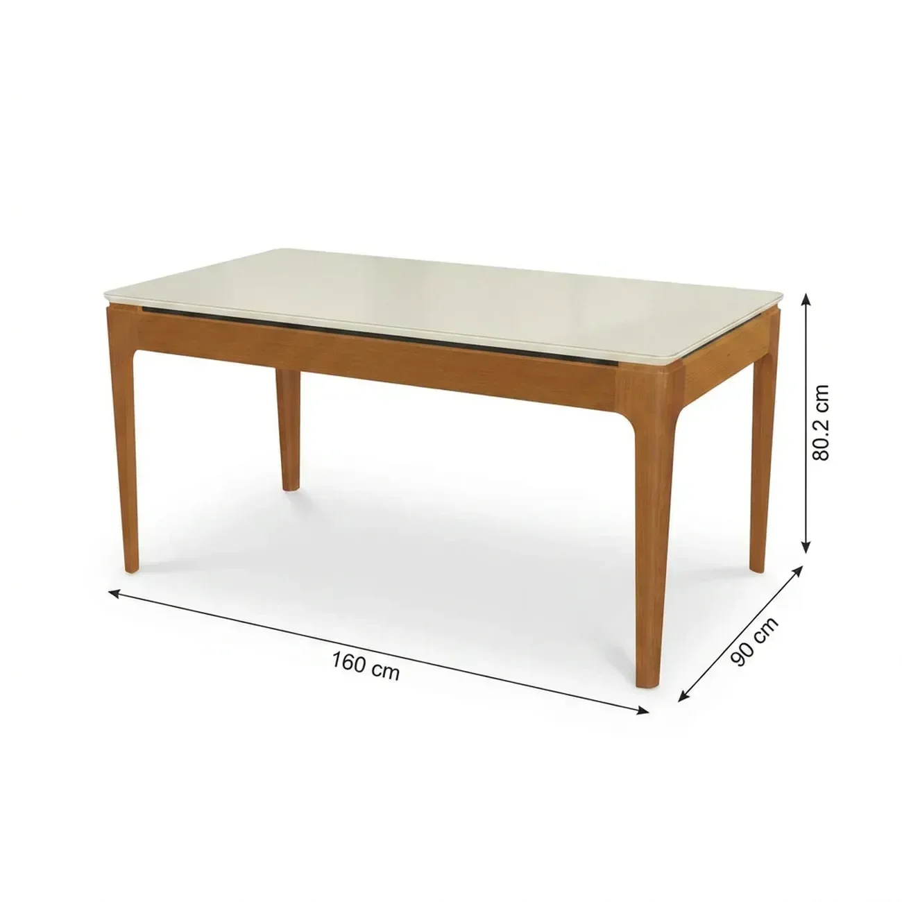 Ver imagem 3 de Mesa de Jantar Madeira Maciça 6 Lugares com Tampo MDF e Vidro Mira 160x90cm Off White/Marrom